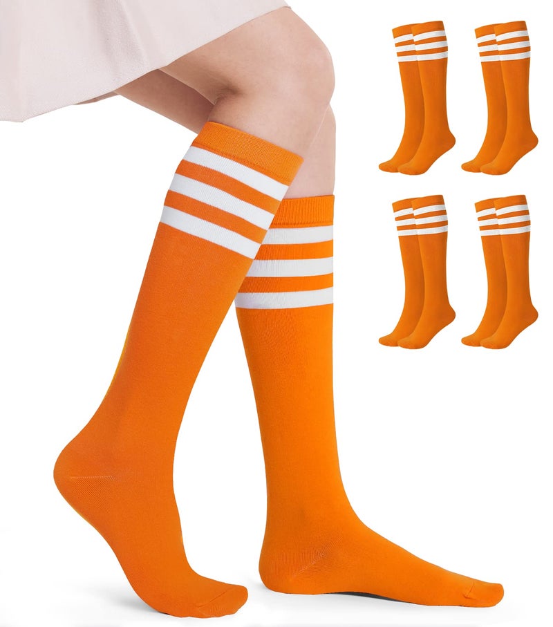 FITRELL 4 Pack Women's Knee High Socks Cotton Tube Stripe Socks, Orange+White, For Halloween Christmas Baseball Softball Soccer - Image 3